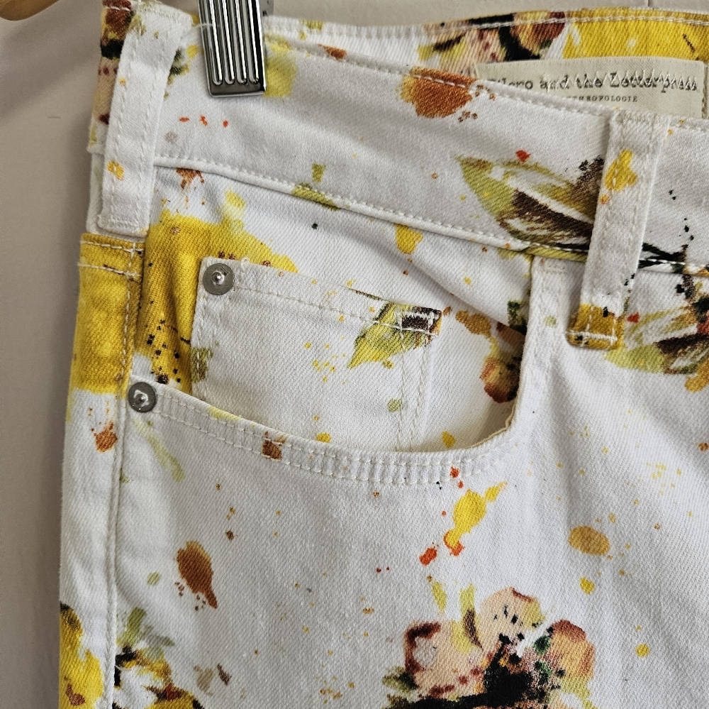 NWT Anthropologie High Rise Bootcut White/yellow jeans Size 29 - Picture 9 of 11